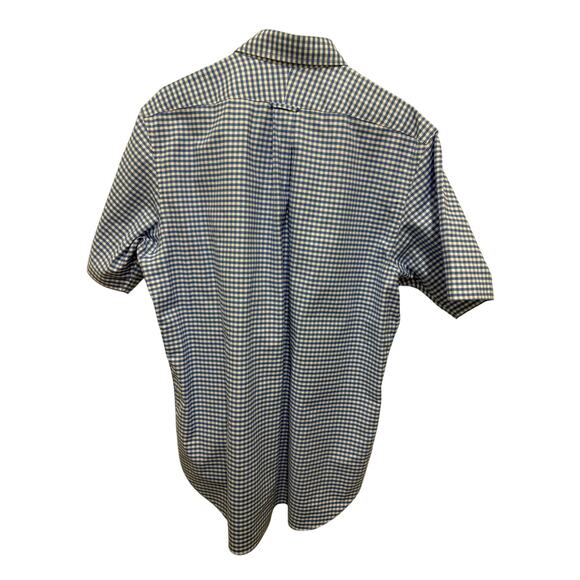 Lands’ End Shirt Men's L 16 Blue Plaid Button Up 100% Cotton Short Sleeve - Picture 2 of 5